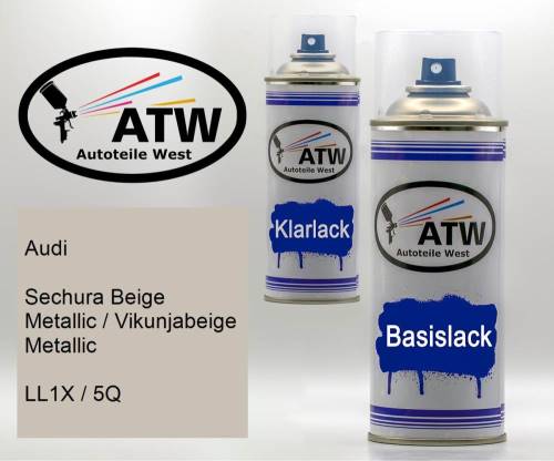 Audi, Sechura Beige Metallic / Vikunjabeige Metallic, LL1X / 5Q: 400ml Sprühdose + 400ml Klarlack - Set, von ATW Autoteile West.
